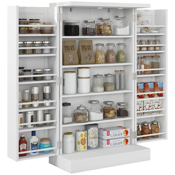 English Elm HOMCOM Freestanding Kitchen Pantry Cabinet with 5-Tier Shelves, 12 Door Racks, Anti-Tip Hardware, Compact Stylish Storage White W2225P200790