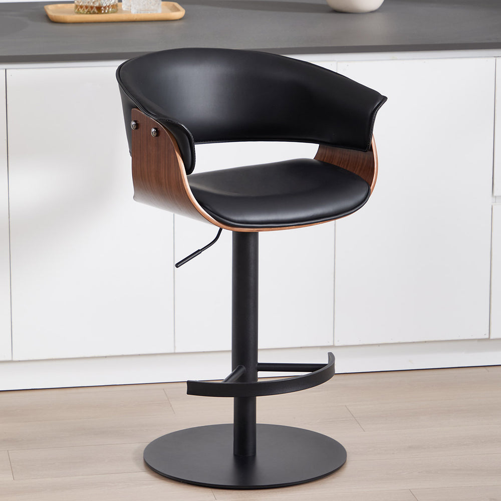 English Elm Faux Leather Swivel Barstool Hardwood Frame Contoured Back for Kitchen or Home Bar Black W2195P414779