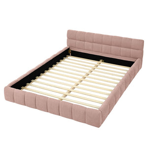 English Elm Queen Size Upholstered Platform Bed In Soft Pink Chenille - No Box Spring Needed, Stylish & Durable W487S00320-GIGA