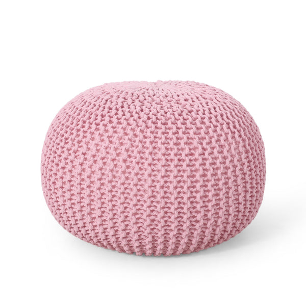 English Elm Christopher Knight Home® - KNITED Pouf Pink Cotton Knit Ottoman with Bead Filling, Modern Round Accent Seat for Cozy Contemporary Rooms 62653.00PNK