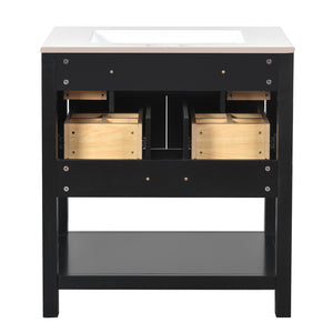 English Elm 60'' Elegant Freestanding Bathroom Vanity Set With Ceramic Sink, Solid Wood Frame & Ample Storage N710SS00004B