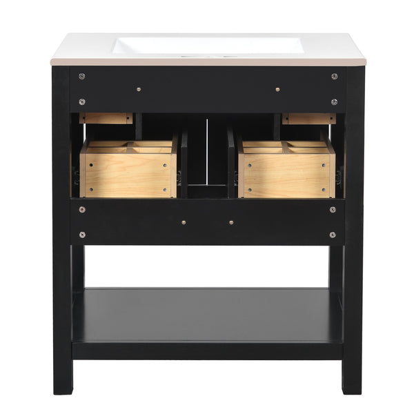 English Elm 60'' Elegant Freestanding Bathroom Vanity Set With Ceramic Sink, Solid Wood Frame & Ample Storage N710SS00004B