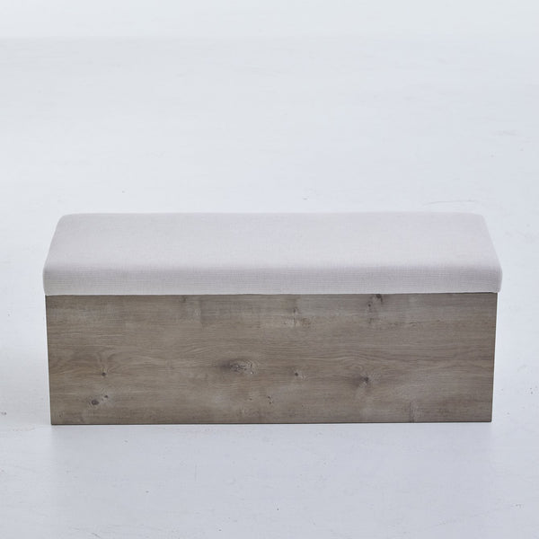 English Elm Shelton Upholstered Flip Top Storage Bench with Textured Ivory Chenille, Light Oak Base, Cozy Seating & Hidden Storage B083P321433