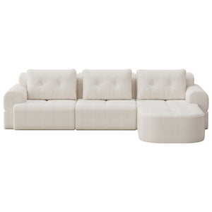 English Elm Modular Sectional Sofa with Chaise Full Foam Build Woven Fabric for Living Room Beige White W2379S00005