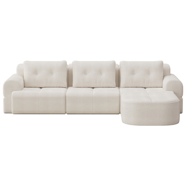 English Elm Modular Sectional Sofa with Chaise Full Foam Build Woven Fabric for Living Room Beige White W2379S00005