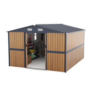English Elm 10x12 Galvanized Steel Outdoor Shed with Lockable Entry Windows and Sloped Roof W1598S00032