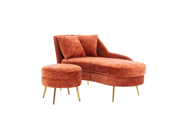 English Elm 58'' Chenille Chaise Lounge with Footstool Pocket Spring Comfort for Bedroom Living Room Red W2363S00088