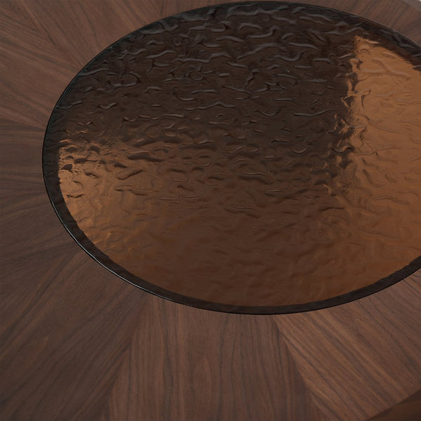 English Elm Tavola Modern Round Coffee Table Set with Walnut Veneer & Ripple Glass—Sturdy Two-Piece, Scratch-Resistant B341P321122
