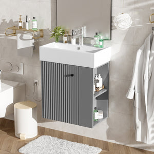 English Elm 21.6" Modern Floating Bathroom Vanity With Ceramic Sink - Stylish Space-Saving Design & Storage N729P170388E