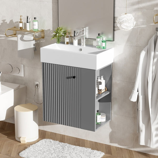 English Elm 21.6" Modern Floating Bathroom Vanity With Ceramic Sink - Stylish Space-Saving Design & Storage N729P170388E