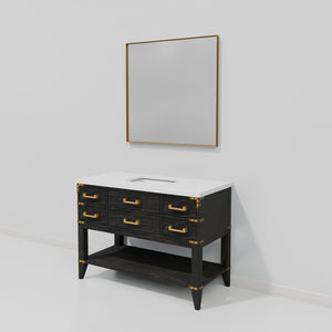 English Elm Black Oak Single Bath Vanity Set With Cultured Marble Top & 46" Mirror – Elegant Storage Solution B2731S02136