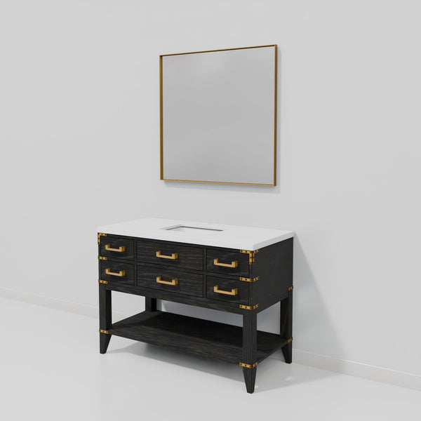 English Elm Black Oak Single Bath Vanity Set With Cultured Marble Top & 46" Mirror – Elegant Storage Solution B2731S02136