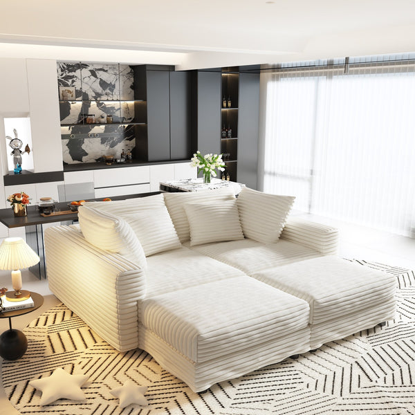 English Elm 102.4" Plush Corduroy 4-Seat Sofa - Cloud-Like Comfort With Modular Ottomans For Stylish Living Spaces W1885S00110