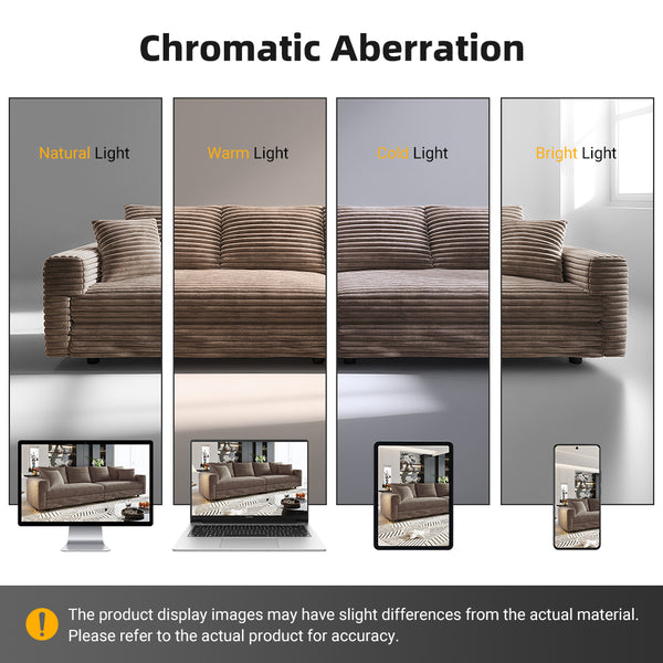 English Elm 102.4 Inch Plush Corduroy Cloud Sofa Deep Seat Four Person Convertible Lounge for Living Room Camel W1885S00275
