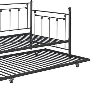 English Elm Tera Gunmetal Twin Daybed with Trundle — Farmhouse Spindle Design, Steel Frame, Caster Trundle & Slats B062P333394