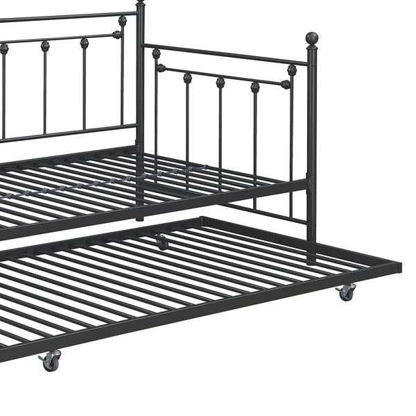 English Elm Tera Gunmetal Twin Daybed with Trundle — Farmhouse Spindle Design, Steel Frame, Caster Trundle & Slats B062P333394