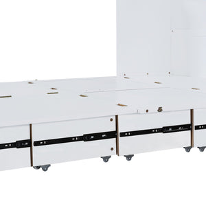 English Elm Queen Murphy Wall Bed Cabinet with Storage Drawer Built-in Power Outlets Usb Ports White LP000400AAK