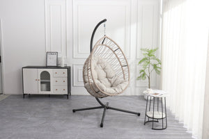 English Elm Outdoor Egg Hanging Chair with Stand Linen Gray - Cozy Wicker Swing, 350lb Sturdy Frame, Indoor/Outdoor Comfort W2500P288868