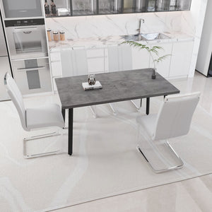 English Elm 55.12-70.87" Extendable Industrial Dining Set Faux Leather Chairs Mdf Top Seats Six Gray,White W2189S00910