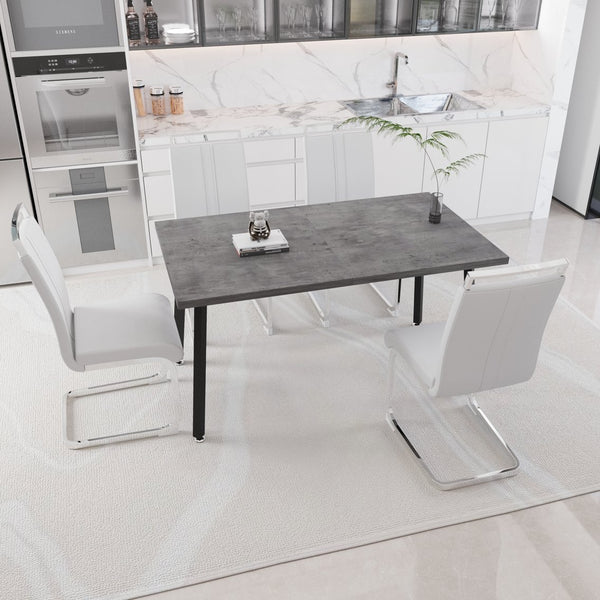 English Elm 55.12-70.87" Extendable Industrial Dining Set Faux Leather Chairs Mdf Top Seats Six Gray,White W2189S00910