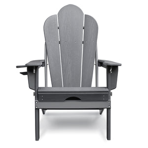 English Elm Folding Outdoor Hdpe Adirondack Chair with Retractable Ottoman for Deck or Patio Grey W1889P450917