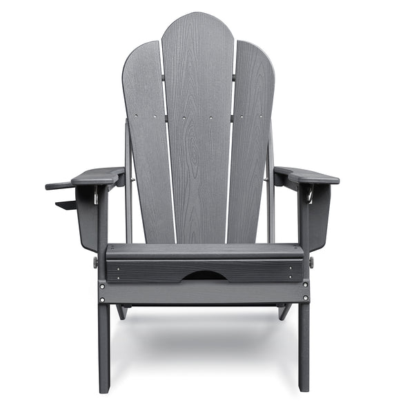 English Elm Folding Outdoor Hdpe Adirondack Chair with Retractable Ottoman for Deck or Patio Grey W1889P450917
