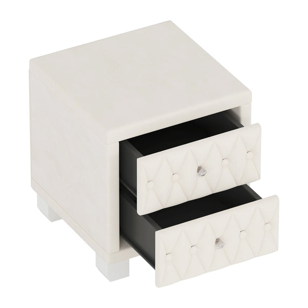 English Elm Elegant Velvet Upholstered Nightstand with Crystal Knobs Tufted Glam Bedside Storage Beige N733P210398A