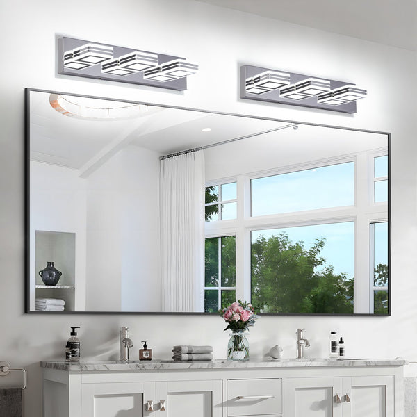 English Elm Modern Dimmable 3-Light LED Vanity Light Chrome Iron Acrylic Over Mirror Bath Wall Sconce LED W2312P374878