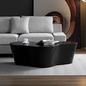 English Elm 50 Inch Sculptural Fiberglass Coffee Table Gloss Black Organic Shape for Living Room W876P400326