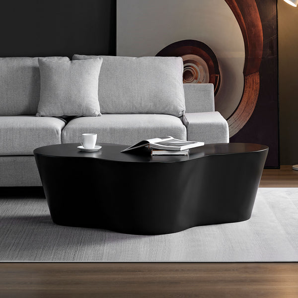 English Elm 50 Inch Sculptural Fiberglass Coffee Table Gloss Black Organic Shape for Living Room W876P400326