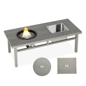 English Elm 47" Outdoor Aluminum Fire Pit Table 50000 Btu Propane with Ice Bucket Station Gray B082P454967