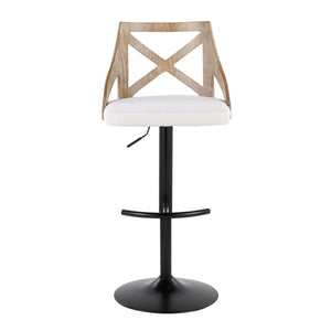 English Elm Adjustable Farmhouse Barstools with Cream Cushion Swivel Seat and Wood Accents Set of 2 B202S02168
