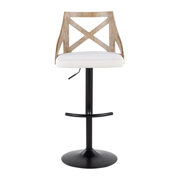 English Elm Adjustable Farmhouse Barstools with Cream Cushion Swivel Seat and Wood Accents Set of 2 B202S02168