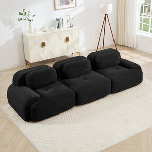 English Elm 3-seat Modular Corduroy Sectional Sofa Ergonomic Curved Design for Living Rooms Black W714S01275