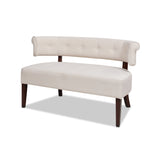 English Elm Jared Roll Arm Tufted Bench Settee, Sky Neutral Beige Polyester