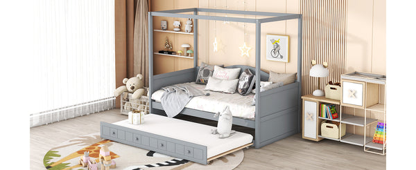 English Elm Twin Canopy Daybed with Pull Out Trundle Pinewood Frame for Kids or Guest Rooms N708P373423E