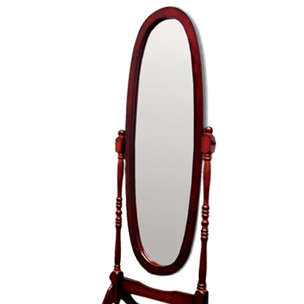 English Elm 59.25" Tall Standing Wooden Floor Mirror with Elegant Oval Cheval Frame, Adjustable Tilt and Classic Finish Cherry B072115936