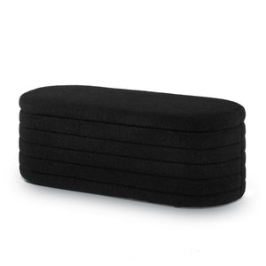 English Elm Modern Boucle Upholstered Oval Bench with Hinged Lid Storage for Bedroom Entryway Black W2186P193117