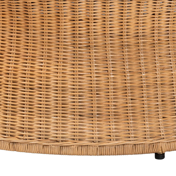 English Elm Round Handwoven Rattan Drum Coffee Table Organic Boho Accent for Living Room B2750P467845