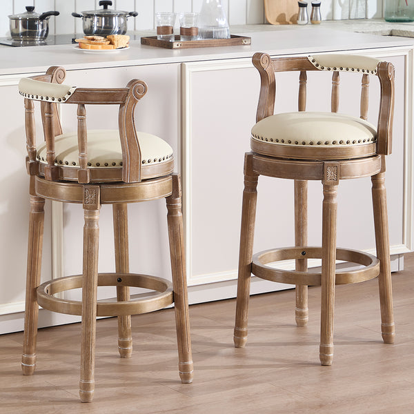 English Elm Bar Stools 26'' Leather Swivel Chair - Cozy, Durable Hardwood Design For Kitchen Or Dining Room W2195P290196