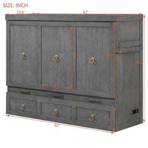 English Elm Queen Murphy Wall Bed with Pull Out Storage Drawer and Built in Usb Charging Gray LP000428AAE