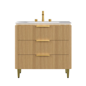 English Elm AMARA 36'' Bathroom Vanity with Integrated Sintered Stone Basin, Preassembled Plywood Cabinet, LED Motion Sensor Storage Carrara White,Light Oak W2615P346339