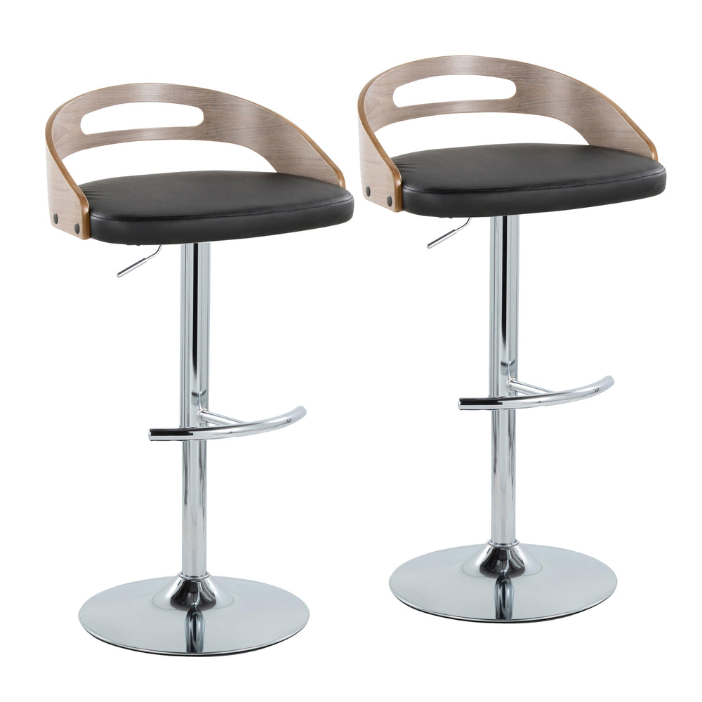 English Elm Adjustable Swivel Barstools with Chrome Base Faux Leather Seats for Kitchen Set of 2 B202S02165