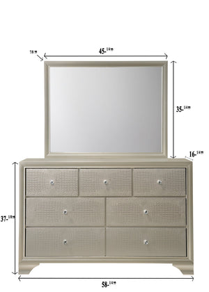 English Elm 1pc Glam Seven-Drawer Dresser with Embossed Crocodile Finish, Felt-Lined Top Drawers & Dovetail Craftsmanship Champagne 62.4 L x 20.4 W x 41.3 H B011P217892