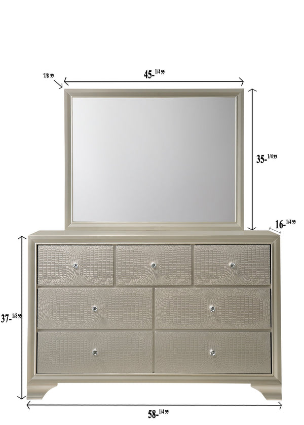 English Elm 1pc Glam Seven-Drawer Dresser with Embossed Crocodile Finish, Felt-Lined Top Drawers & Dovetail Craftsmanship Champagne 62.4 L x 20.4 W x 41.3 H B011P217892