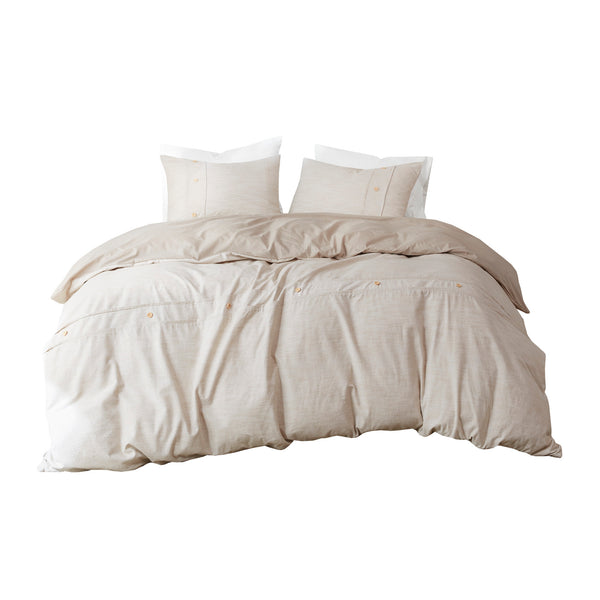 English Elm 3 Piece Organic Cotton Oversized Duvet Cover Set with Button Placket, Antimicrobial Protection, Full/Queen Natural 10.24 L x 12.2 W x 6.69 H B035129095