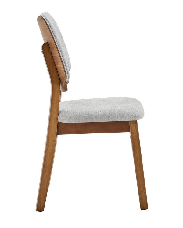English Elm 2 Solid Walnut Toned Wood Dining Chairs Gray Fabric Seat Hollowed Backrest Modern W1151P455535