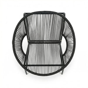 English Elm Nusa Outdoor Pe Rattan Patio Chairs with Iron Frame Airy Oval Weave Set of 2 Black N775P422987B
