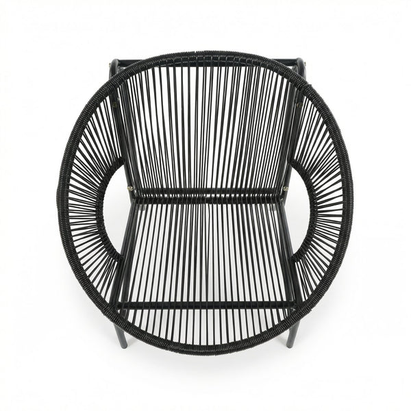 English Elm Nusa Outdoor Pe Rattan Patio Chairs with Iron Frame Airy Oval Weave Set of 2 Black N775P422987B