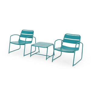 English Elm Christopher Knight Home® - CONRAD Modern Outdoor Chat Set with Powder-Coated Iron Frame, Open Slat Seats for Breezy Comfort Teal N775P250736T